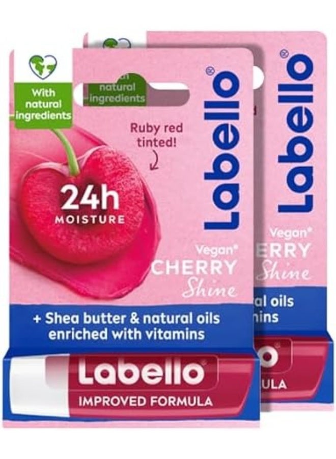 Labello Red Tined Strawberry Shine Lip Care With Shea Butter Pack Of 2 5.5ml - Image 1